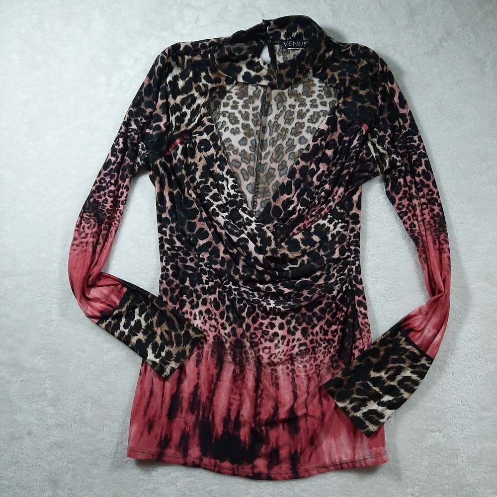VENUS Women's Animal Print  Pink Black Brown Long Sleeve Club Women's Medium(?)